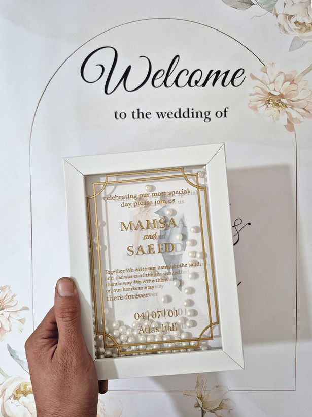 کارت عروسی پلکسی سفید تکی برای عکاسی