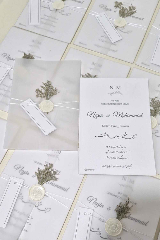 کارت عروسی سفید کالک گلدار